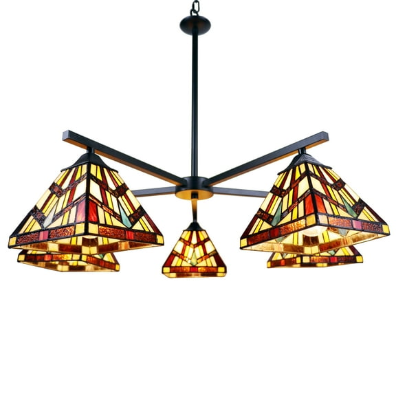Radiance Goods Mission Tiffany-Style Blackish Bronze 5 Light Chandelier 30" Wide