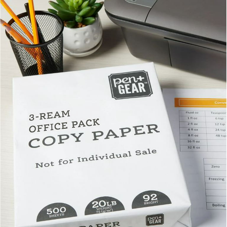 Pen+Gear Copy Paper, 8.5 x 11, 92 Bright, White, 20 lb., 3 Reams