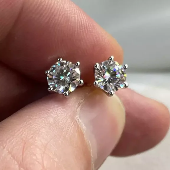2TCW Round Cut Lab Created Diamond Stud Earrings in 14k White Gold Plated