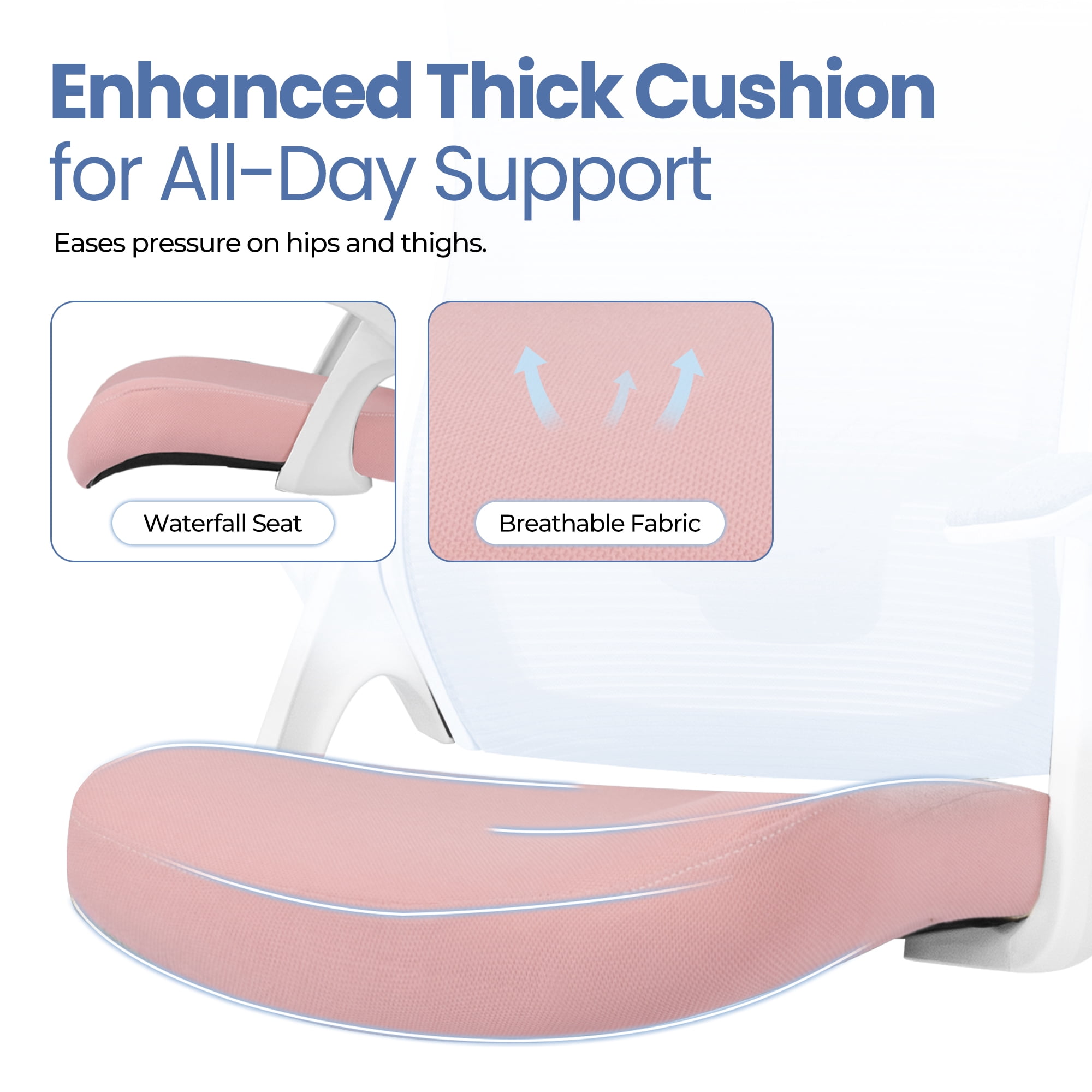 CELTOSS Ergonomic Office Chair, Wide Seat with Flip-Up Armrests, Lumbar Support, Adjustable Height, Comfy Home Task Computer Chair, Pink