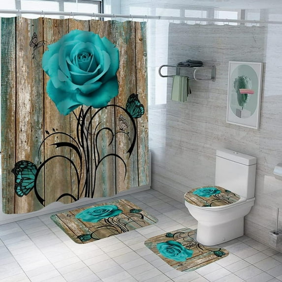 Exquisite Floral Home Waterproof Bathroom 4 Sets