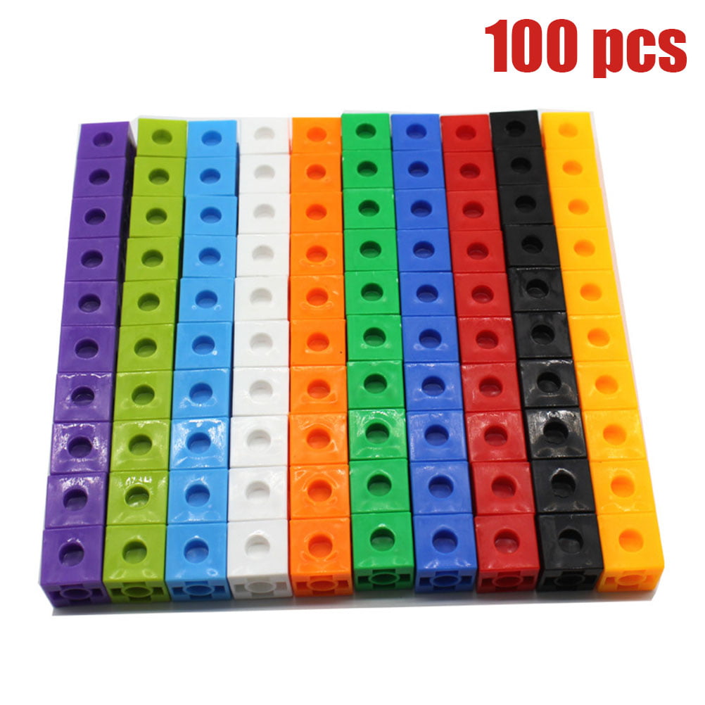 100 x  Kids Math Snap Cubes Blocks Counting Building 10 Colors 