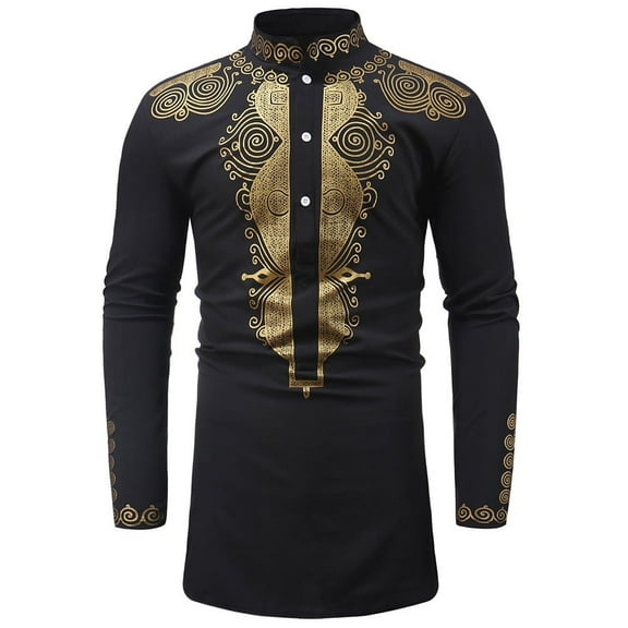 Babysbule Shirts for Men Men's Autumn Winter Luxury African Print Long Sleeve Shirt Top Blouse