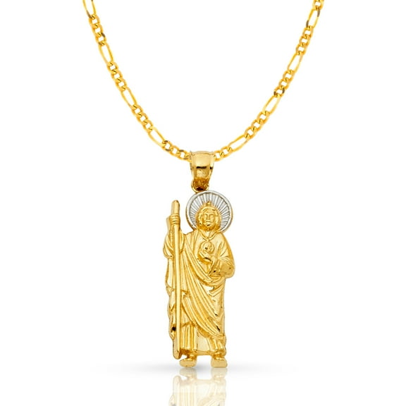 14K Two Tone Gold Jesus Pendant with 2.3mm Figaro 3 1 Chain Chain Necklace