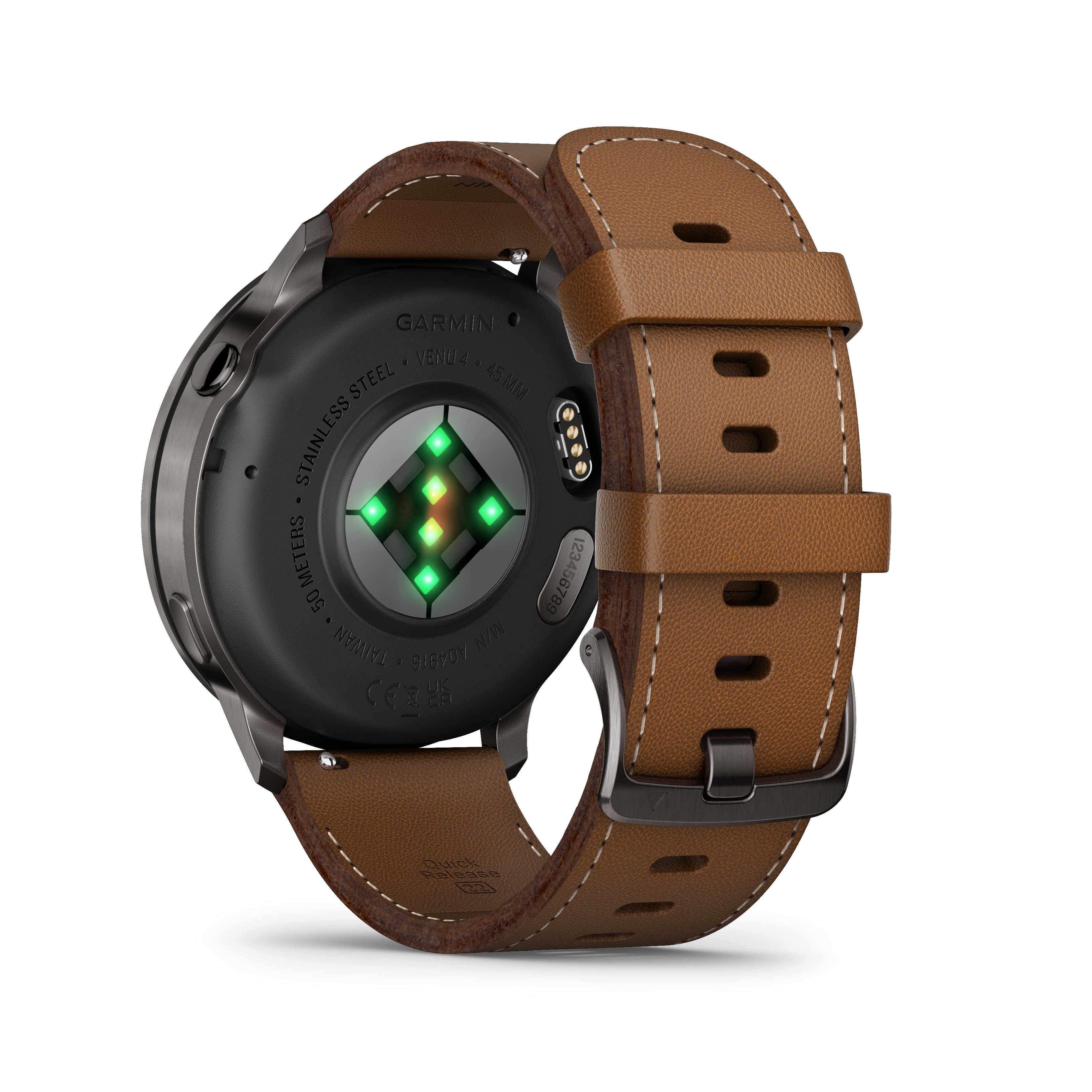 Garmin Venu 4 GPS Smartwatch - 45mm Slate with Black Silicone Band and Brown Leather Band