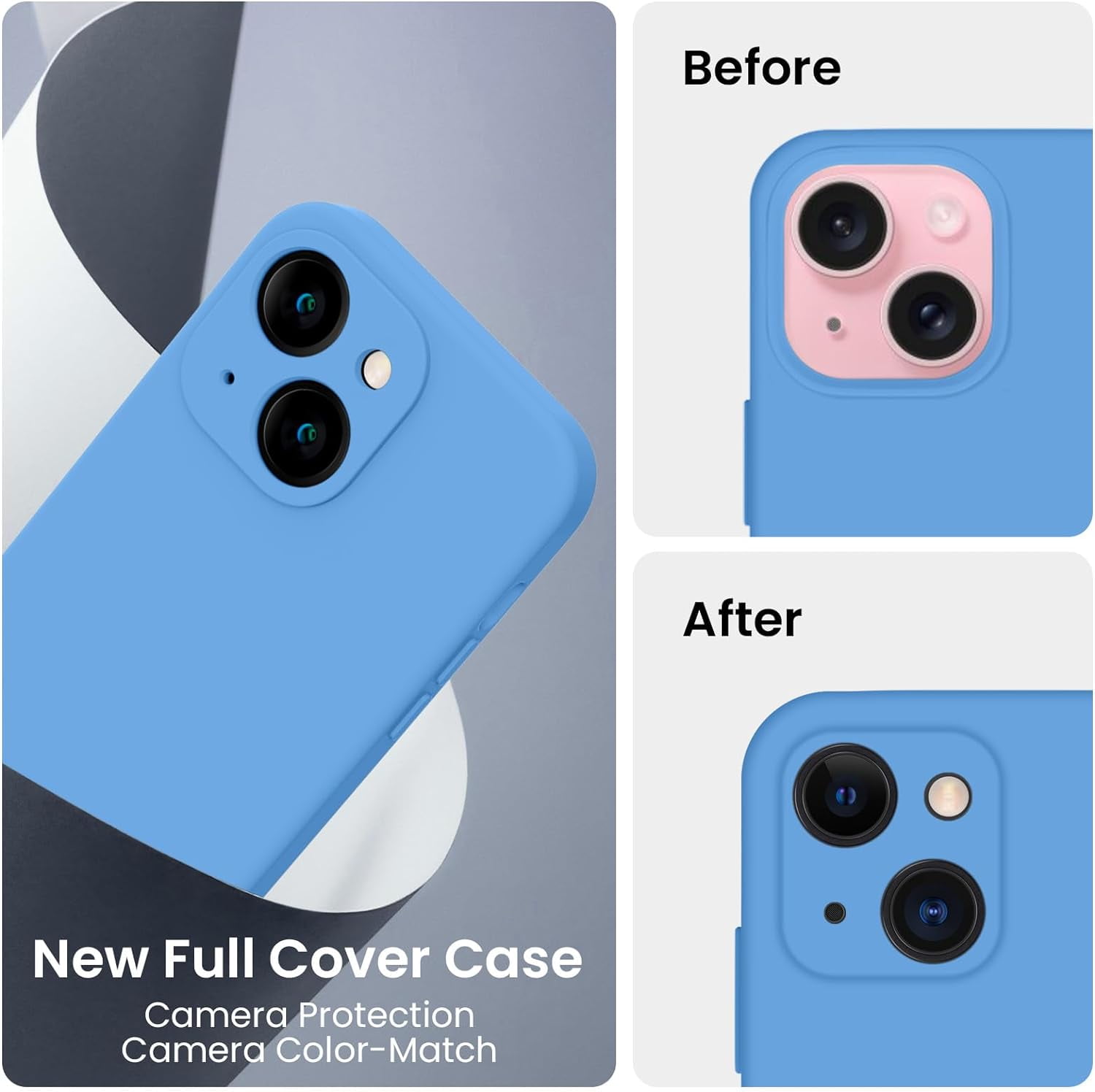 for iPhone 15 Plus Case, Silicone Upgraded [Camera Protection] Case with [2 Screen Protectors], Soft Anti-Scratch Microfiber Lining Inside, 6.7 inch, Blue