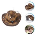 thumbnail image 2 of BRIGHTFUFU Sombrero de vaquero occidental, sombrero de ala ancha, sombrero para espectáculos escénicos, gorras de vaquero de paja unisex, 2 of 7