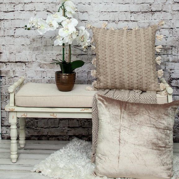 Nassau Collection 20" Beige Cute Little Tassles Throw Pillow