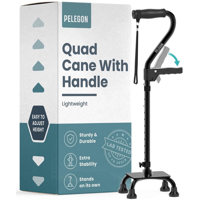 Bastón PELEGON® de cuatro patas para mujeres y hombres (136 kg) - Bastón ajustable con base grande de 4 puntas para mayor equilibrio y estabilidad. Bastones para personas mayores (negro).