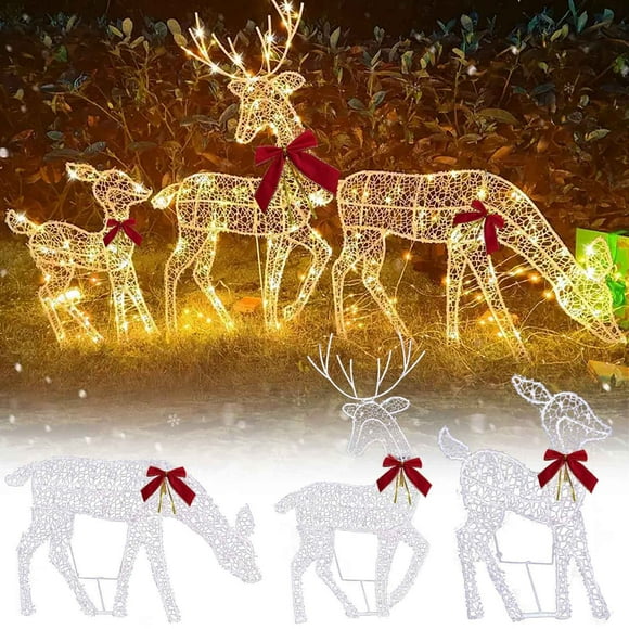 Luminous Reindeer Christmas Outdoor Decorations 3 Piece Set with LED Lights for Yard Garden Lawn Holiday Party Lighted Deer Figures