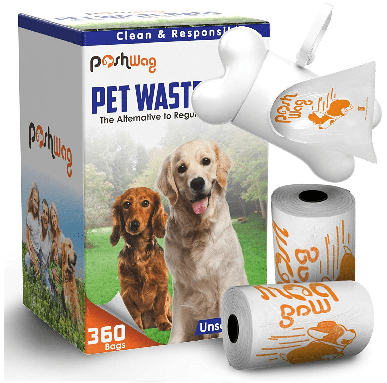 Poshwag 360 Count Dog Poop Bags with BONUS Dispenser, Pet Poop Bags and