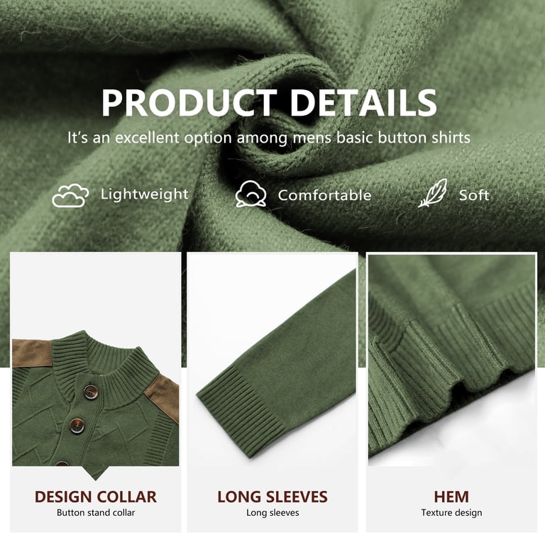 Iceglad Men's Knit Pullover Sweater Stand Collar Button photo 5