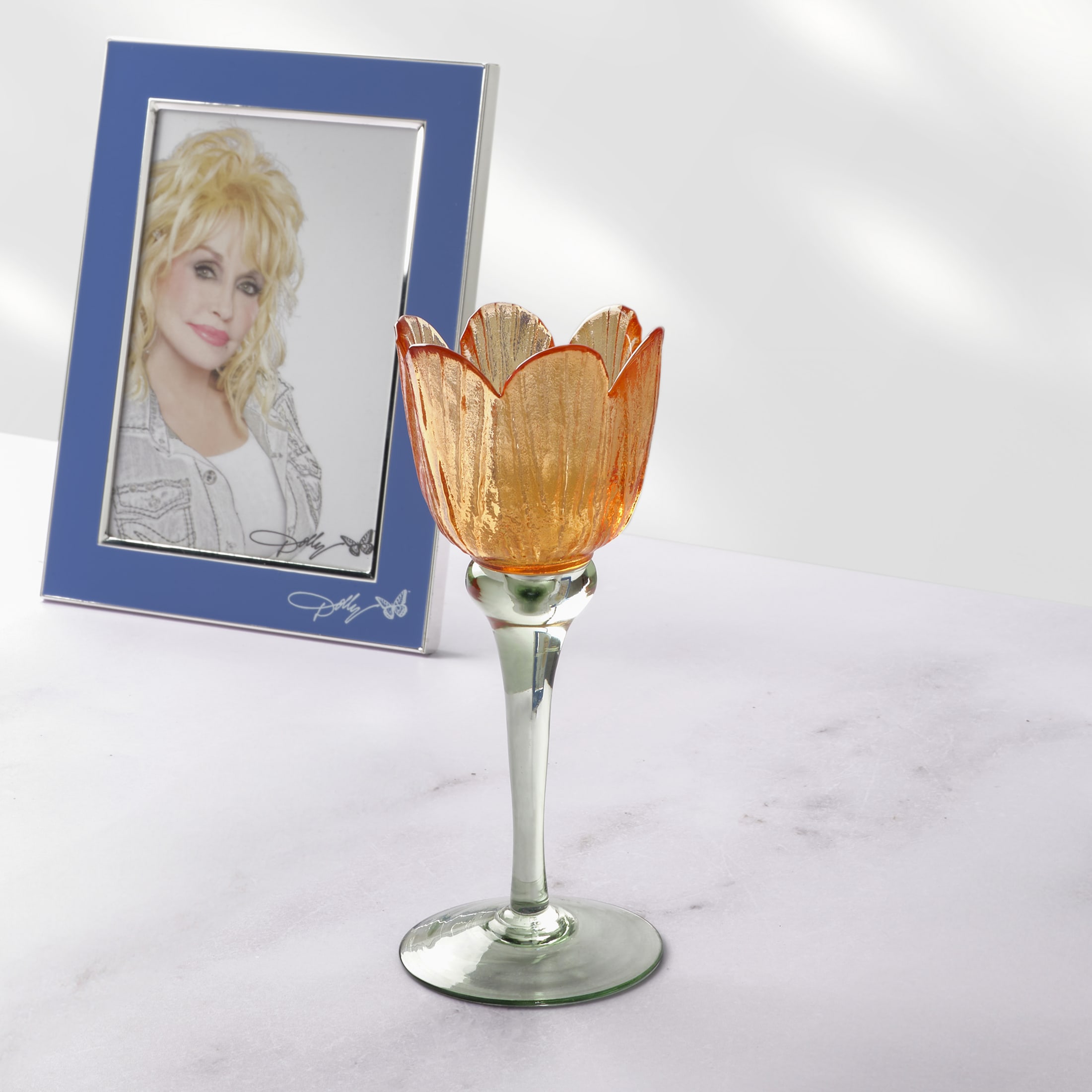 Dolly Parton 7.67 in Orange Glass Candle Holder