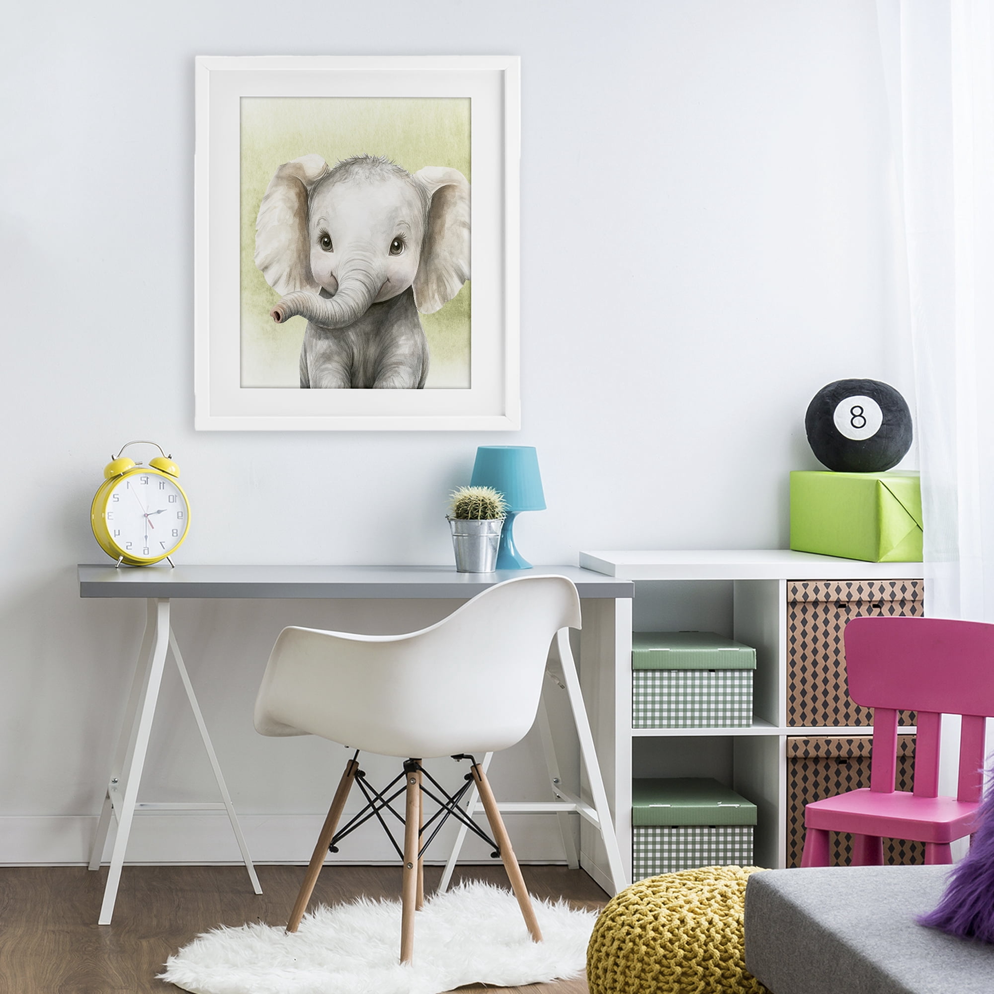 Stupell Industries Jungle Friends Baby Elephant White Framed Print Under Glass, design by Christine Simpson Art