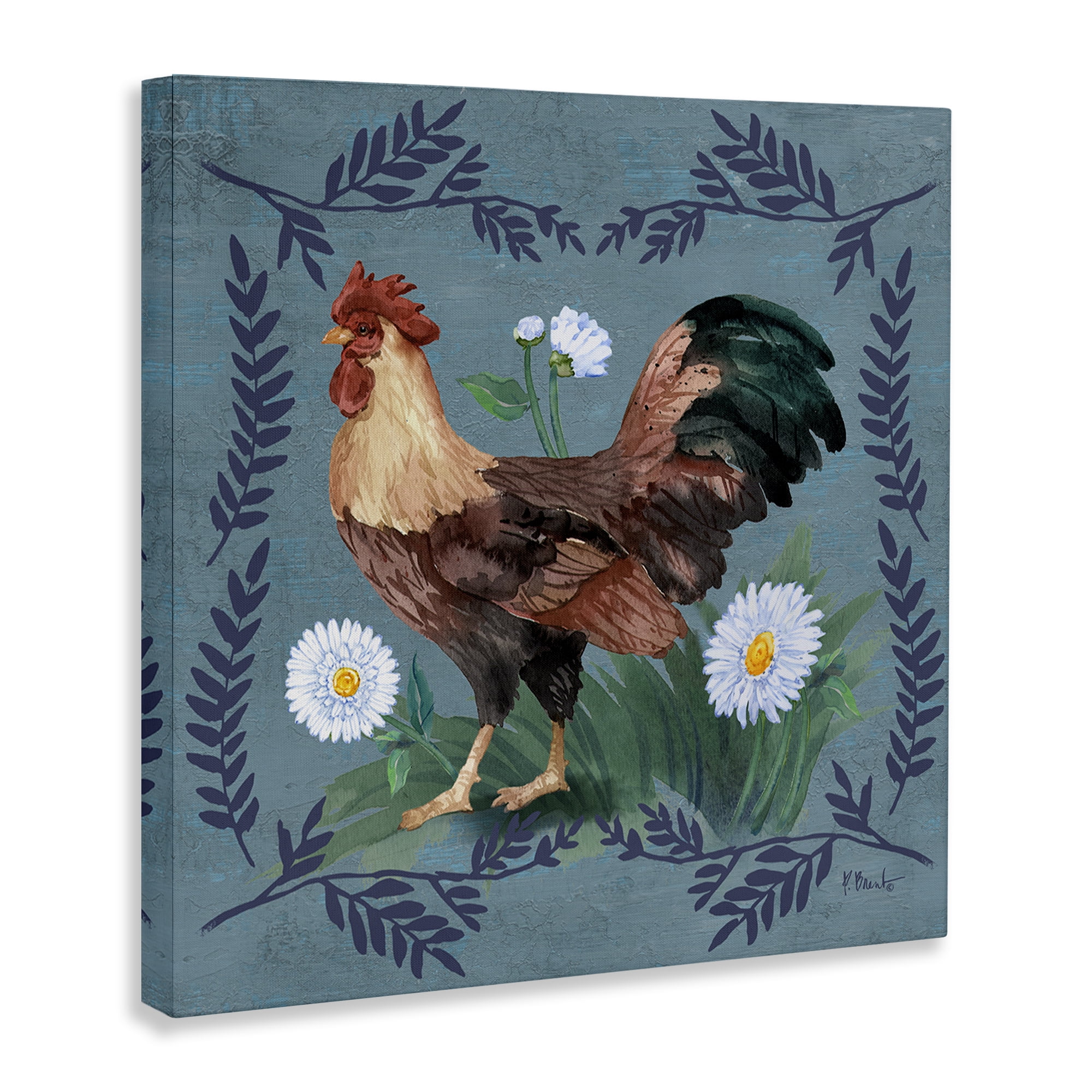Stupell Industries Rooster & Fern Trim Animals & Insects Painting Gallery Wrapped Canvas Art Print Wall Art, 30 x 30