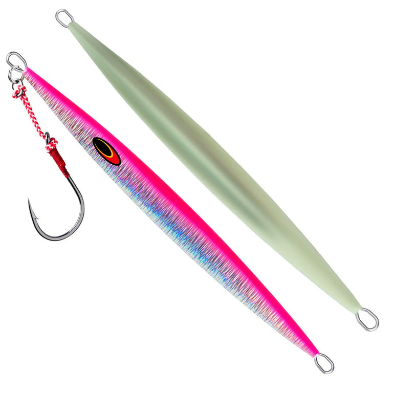 Goture Saltwater Jigs Fishing Lures,Vertical Slow Pitch Jigs Saltwater with  Assist Hook, Glow Stick Lead Jig for Tuna Salmon,Luminous Lure Rattle