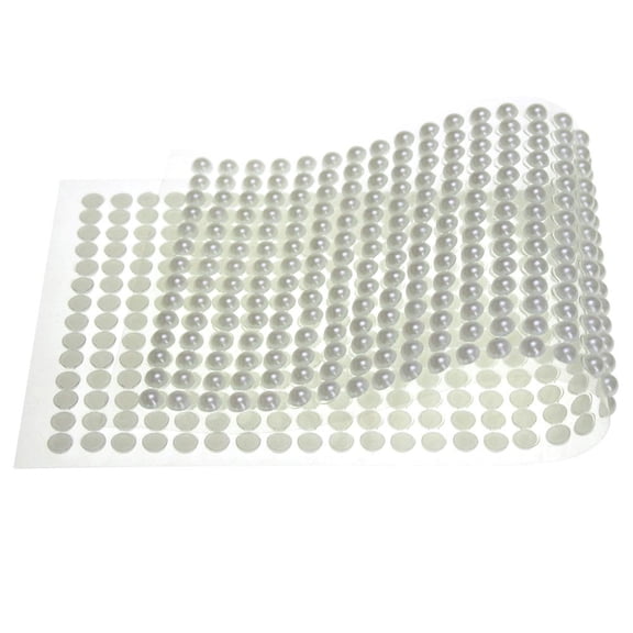 Plastic Pearls Flat Bead Self Adhesive Stickers, 6mm, 36-Strips, White