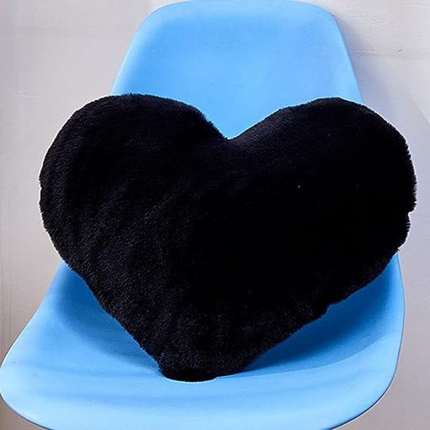 Zhuge Almohada decorativa con forma de corazón y relleno de piel sintética de conejo suave para niños, niñas, amigos y San Valentín (16 x 20 pulgadas, color negro)