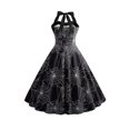 thumbnail image 2 of Womens Halloween Sleeveless Spider Web Pumpkin Ghost Print Party Dress, 2 of 4