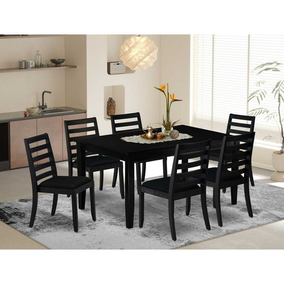 East West Furniture Dudley 7-Piece Kitchen Dining Set in Black Finish