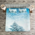 thumbnail image 3 of Ambesonne Winter Quilted Bedspread Set 3 Pcs, Fir Trees Mountainside, King Size, Blue White, 3 of 3