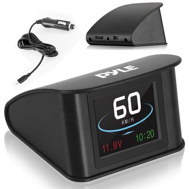 Pyle Universal Vehicle Smart HUD Display - Mini tablero digital de 2,6" para coche, sistema de proyector de velocímetro para parabrisas con brújula de navegación GPS, muestra velocidad, distancia, tie