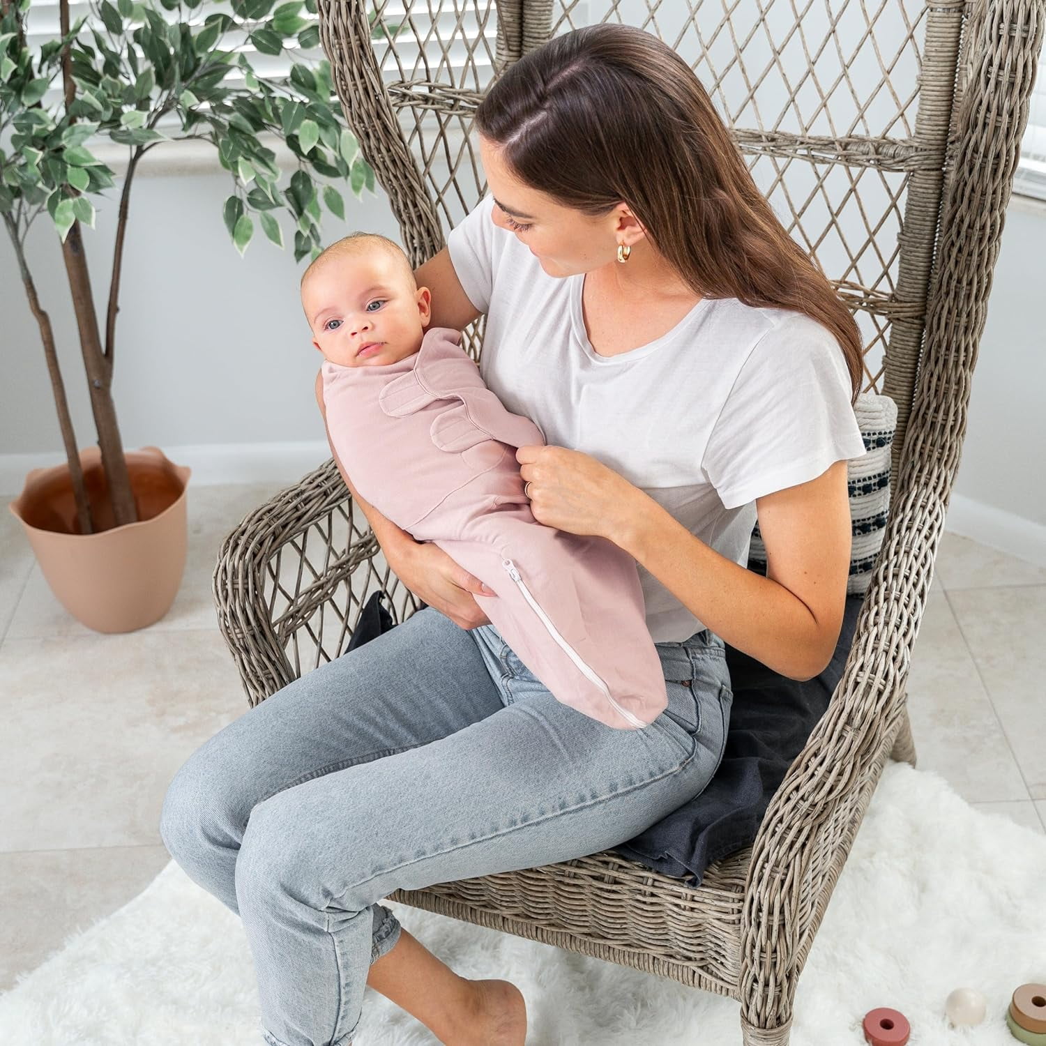 Comfy Cubs Swaddle Blankets for Baby, Easy Adjustable with Easy Access Zipper (Small, Light Blush, Blush, Mauve)