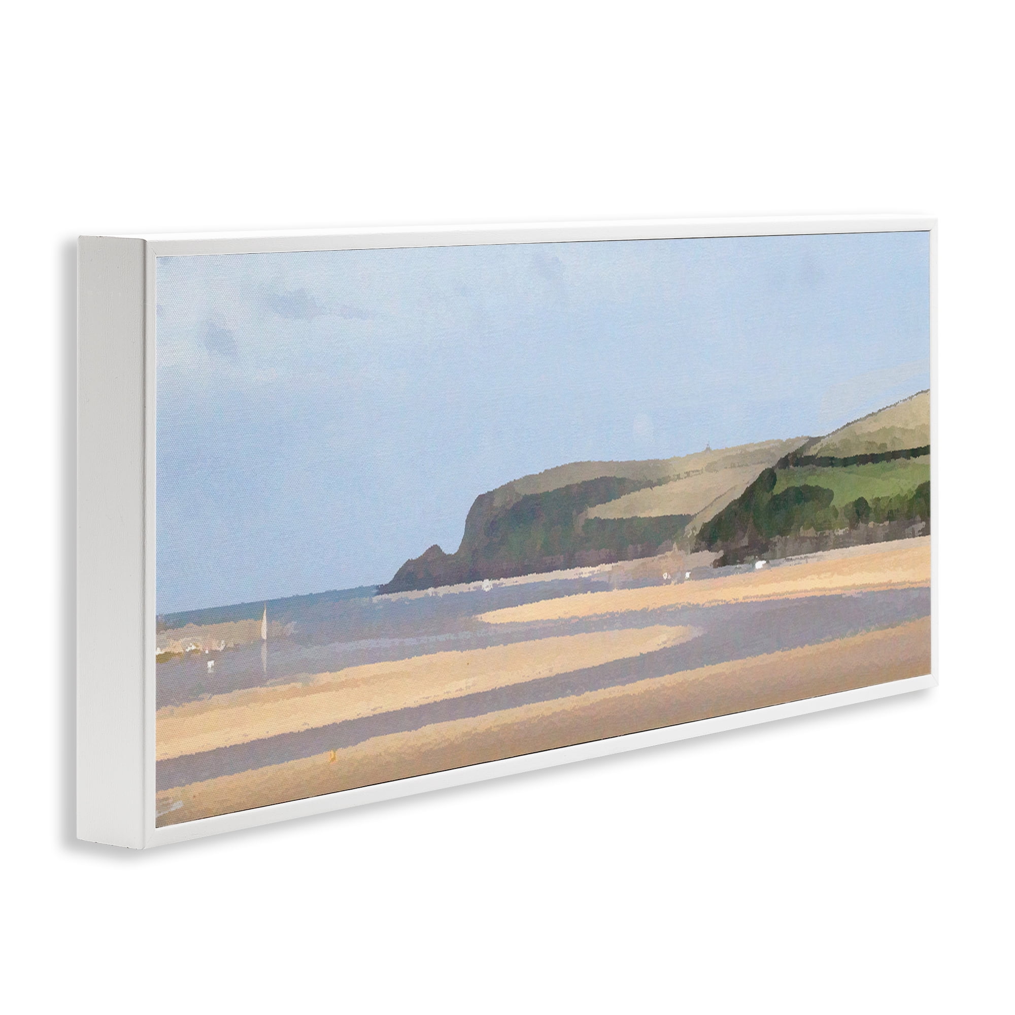 Stupell Industries Sunlit Sands Beach Landscape Painting White Framed Art Print Wall Art, 30 x 13