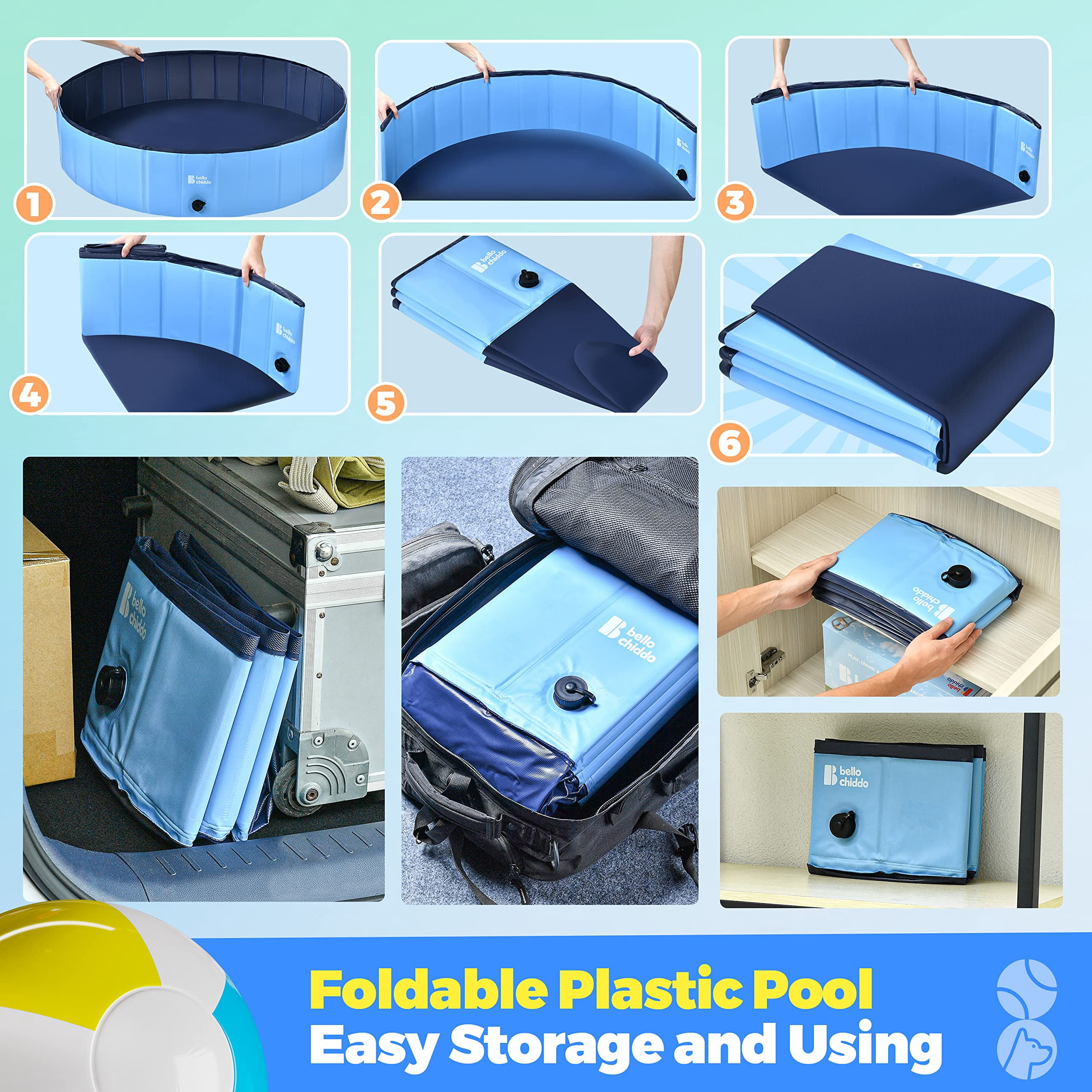 YCFUN 32" Foldable Dog & Kiddie Pool, Hard Plastic Above Ground Swimming Pool with Non-Slip Bottom, Portable Outdoor Pool for Dogs & Kids (32" x 8")