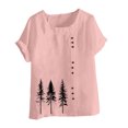 thumbnail image 4 of Cmfcve Women's Plus Size Tee Shirt Short Sleeve Round Neck Cotton Linen Gauze Tops Spruce Printed Henley Button Blouse, 4 of 5