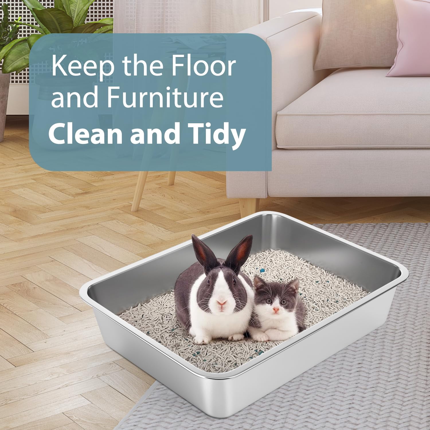 Stainless Steel Cat Litter Box - For Cats Easy To Clean  Never Absorbs Odor Stains Or Rusts (17.7" L X 13.5" W 4" H)