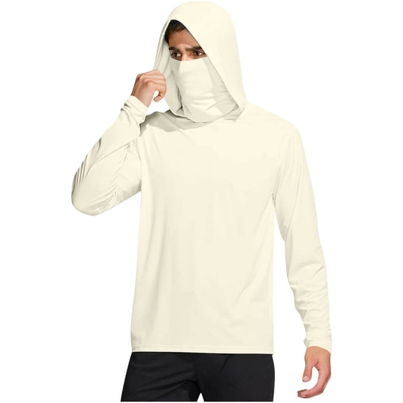 Abomasnow UPF 50 Fishing Shirts For Men Long Sleeve UV Sun Protection Rash Guard Lightweight Sun Hoodie with Face Mask