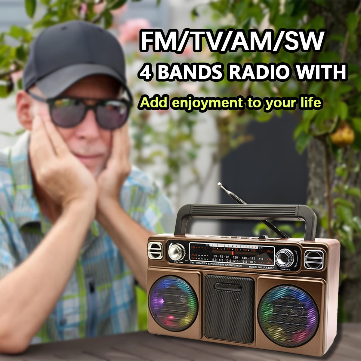 Portable Radio with Bluetooth Speaker,4 Band Radio,AM/FM/SW Radio with MP3 Playback, Battery Operated Analog Radio, Dual 3” Speakers, Built-in Microphone,Emergency Radio for Indoor, Outdoor