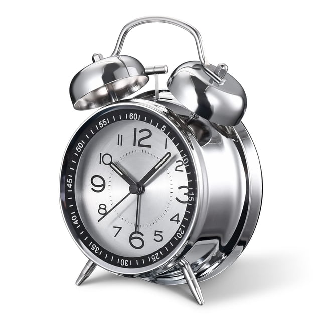 Reloj despertador ruidoso para adultos que duermen mucho, cuarzo retro silencioso de 4 pulgadas con retroiluminación, alarma analógica para niños de doble campana (gris)