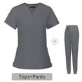thumbnail image 1 of Ropa quirúrgica elástica con cuello en V y manga corta, traje de enfermera de hospital, ropa de lavado para sala de operaciones para mujer, 1 of 5