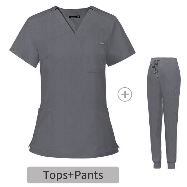 Ropa quirúrgica elástica con cuello en V y manga corta, traje de enfermera de hospital, ropa de lavado para sala de operaciones para mujer
