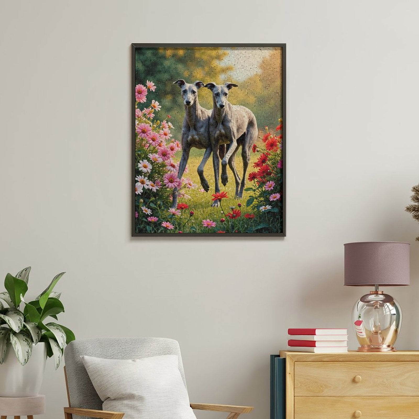 Paint By Numbers Kit for Adults Beginner - Greyhounds Amid Blooming Flowers DIY Canvas Painting Kits for Adults, Frameless Paint By Number for Adults for Home Wall Decor 16x20 Inch