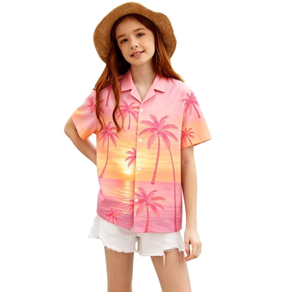 Tisuna Girl'S Summer Shirts Child Ice Cream Print Short Sleeve Lapel Collar Shirts Relax Fit Big Kids Casual Wear Button Front Tops Size 3-4 Years A