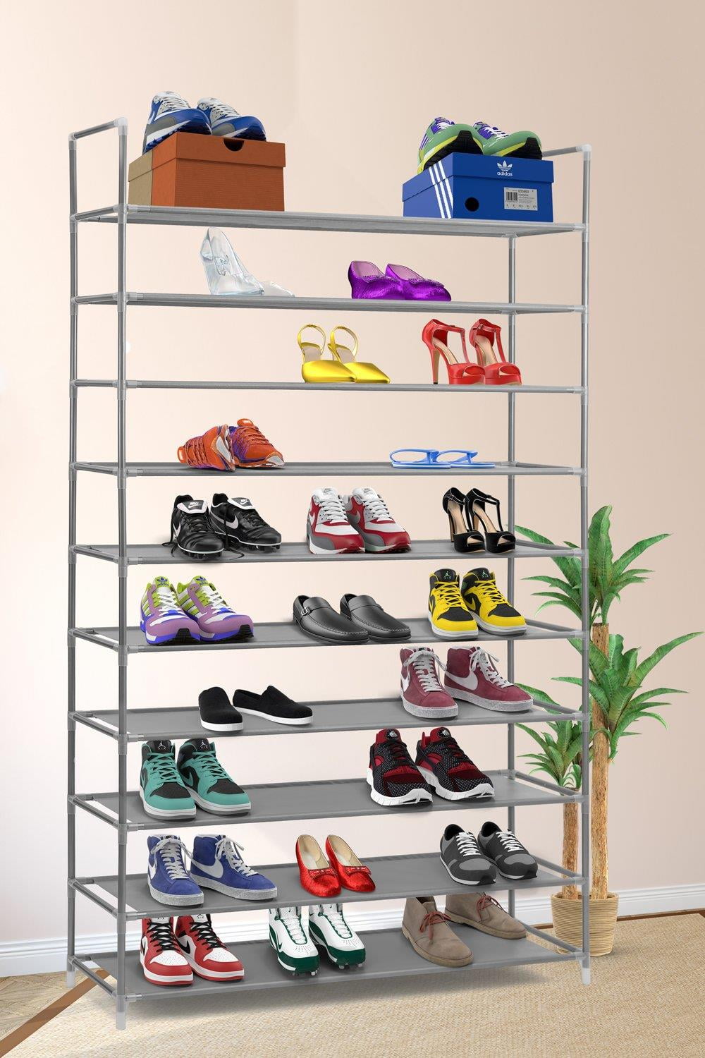 Zimtown 10-Tier 50 Pairs Shoe Rack Non-woven Fabric Shoe Tower Shoe Shelf  Stand Shoe Storage Organizer Cabinet for Entryway Closet, Black Finish