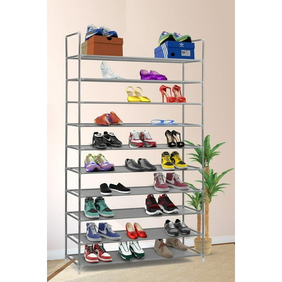 Zimtown 10 Tiers Shoe Rack Shoe Shelf 50 Pairs Shoe Tower Storage Organizer for Closet Entryway Dorm Bedroom Home, Gray