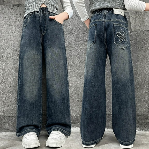 Girls' Jeans High Waist Wide Leg Baggy Pants for Teens Kids Jeans Girls