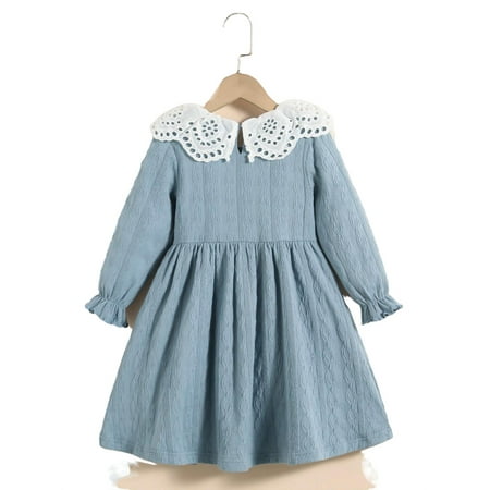 

Cute Plain Round Neck A Line Long Sleeve Dusty Blue Toddler Girls Dresses (Girl s)