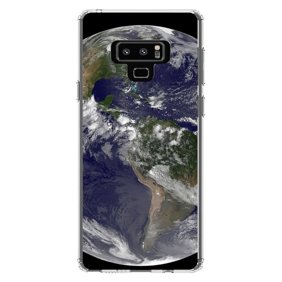 DistinctInk Clear Shockproof Hybrid Case for Samsung Galaxy Note 9 - TPU Bumper, Acrylic Back, Tempered Glass Screen Protector - Earth Space Western Hemisphere