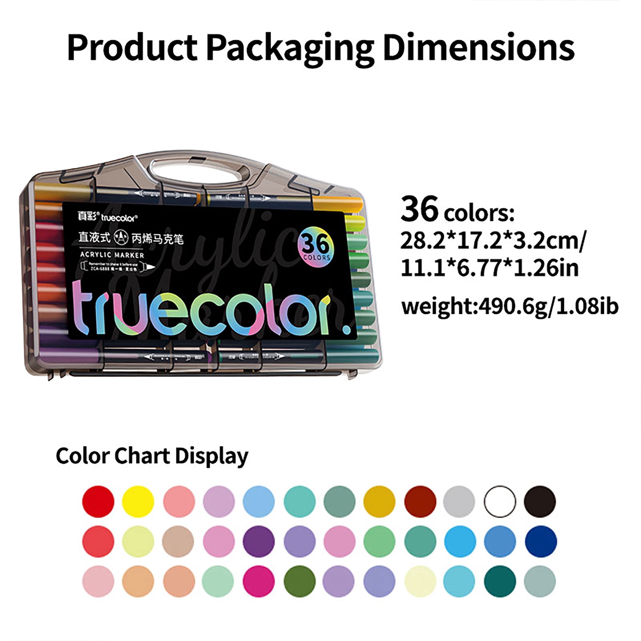 Truecolor Direct-Flow Acrylic Paint Markers, Black Barrel with PP Storage Case ZCA-6888