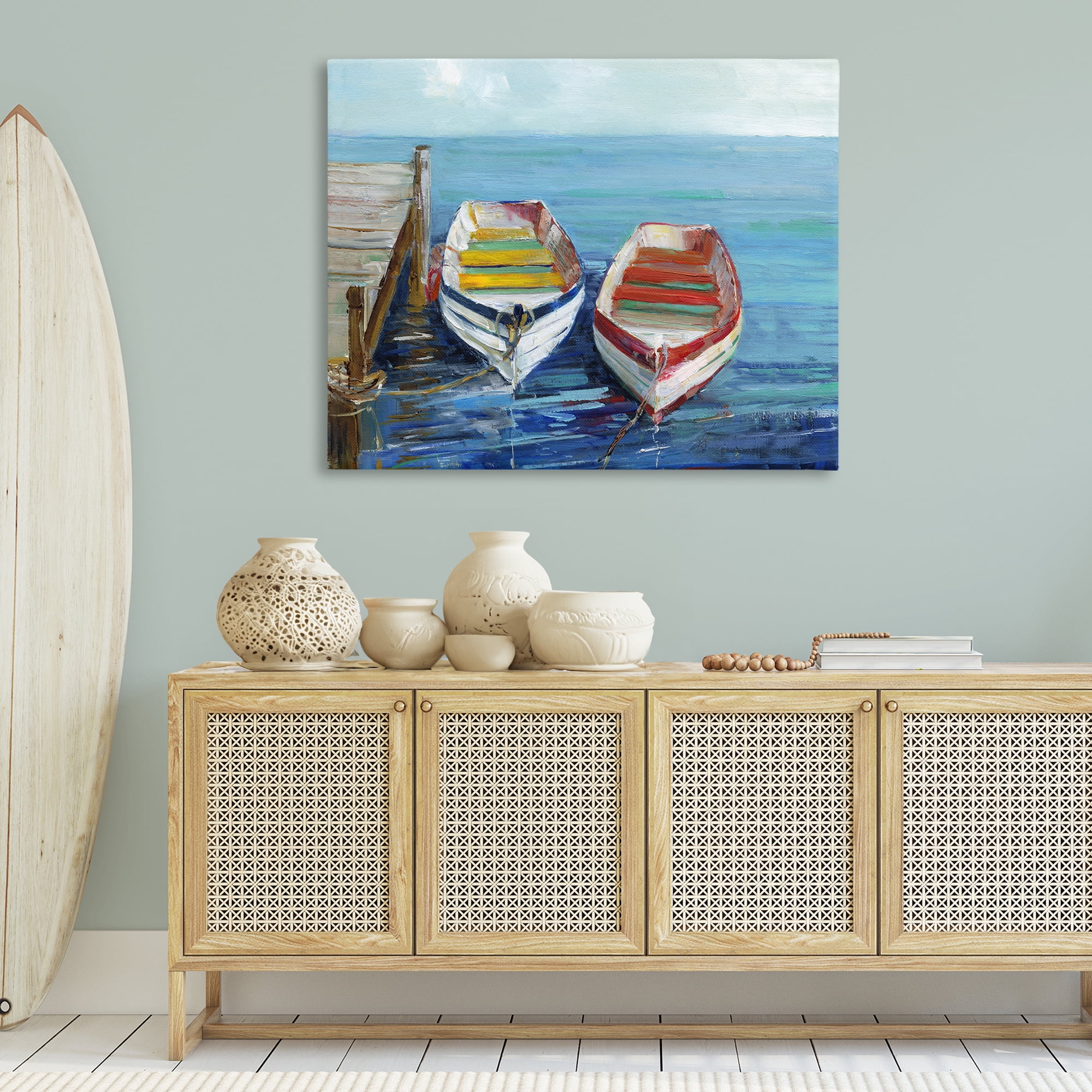 Stupell Industries Twin Boats by Dock Nautical & Beach Painting Wrapped Canvas Art Print Wall Art, 48 x 36