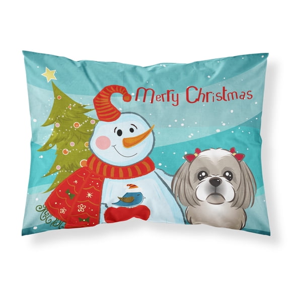 Carolines Treasures BB1870PILLOWCASE Snowman with Gray Silver Shih Tzu Fabric Standard Pillowcase Standard multicolor