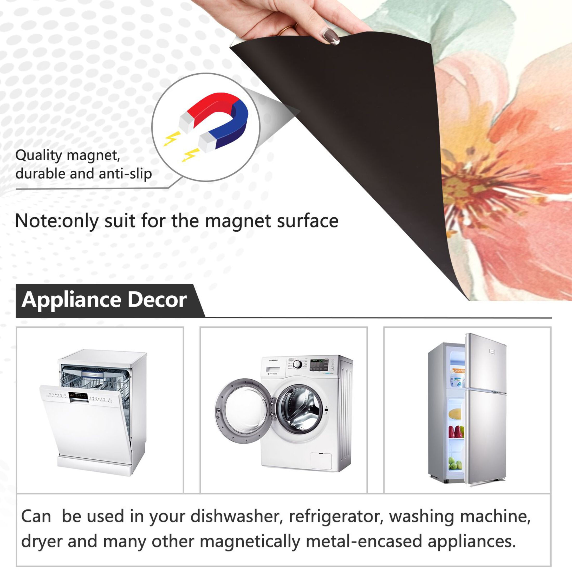 Dishwasher Magnetic Sticker 23x26 Inch Refrigerator Magnetic Sticker Washing Machine Magnetic Sticker Kitchen Panel Magnetic Sticker Home Decor Colorful Red Flowers