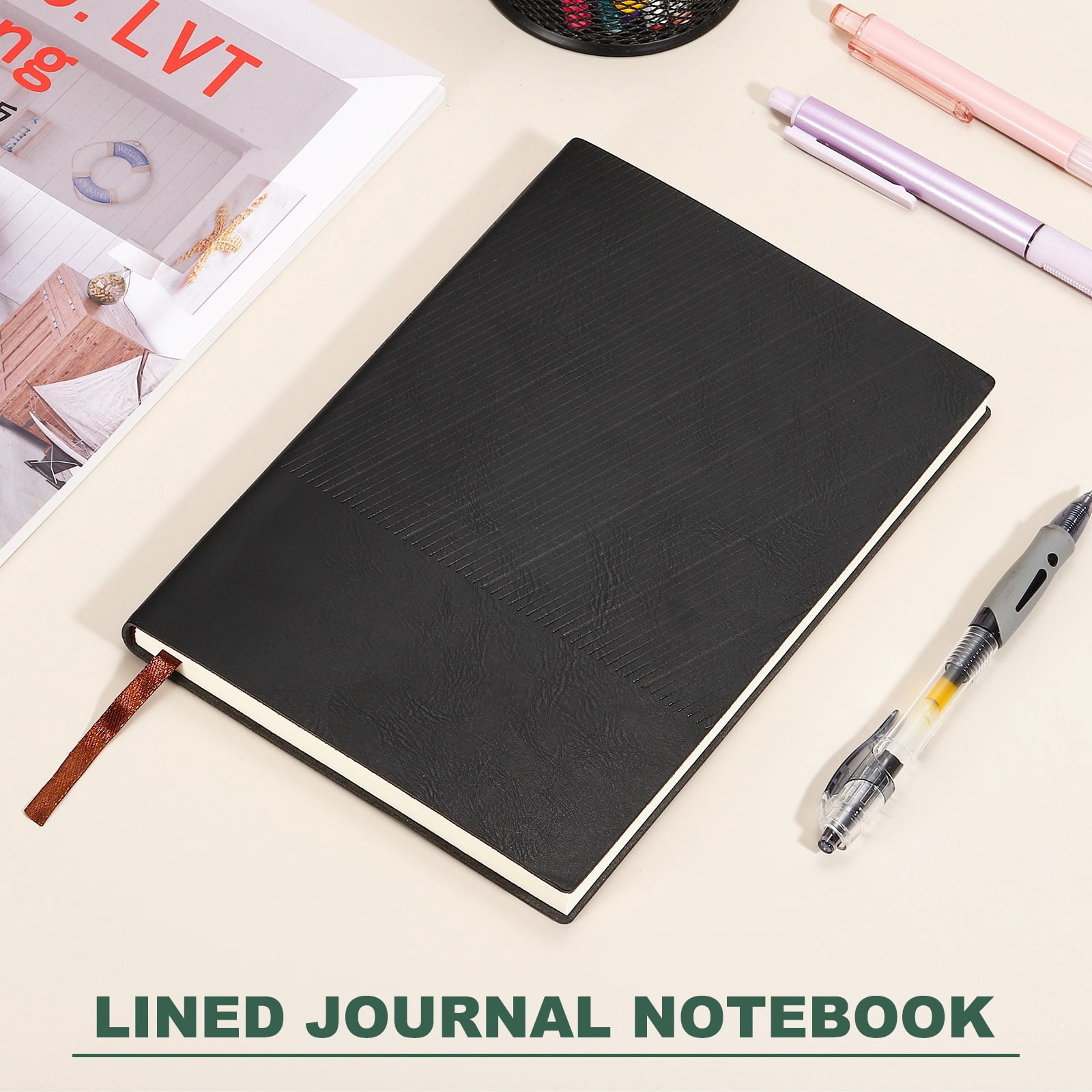 Uxcell Lined Journal Notebook 8.3" x 5.7", 2 Pcs A5 98 Pages Journaling Notebooks 80 GSM Thick Paper, Pu Leather Daily Journal Book Ribbed Texture, Black