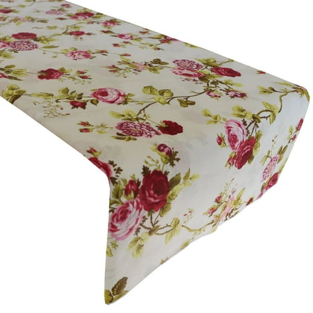 

Cotton Print Table Runner Floral Vintage Flowers Red on White
