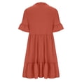 thumbnail image 4 of Women's Summer V-Neck Dress Casual Short Sleeve Drawstring Loose Shift Ruffle Hem Dress Elegant Solid Color Puff Elbow Sleeve Maxi Dress Button Up Lace Neck Layered Beach Knee-High Dress, 4 of 4